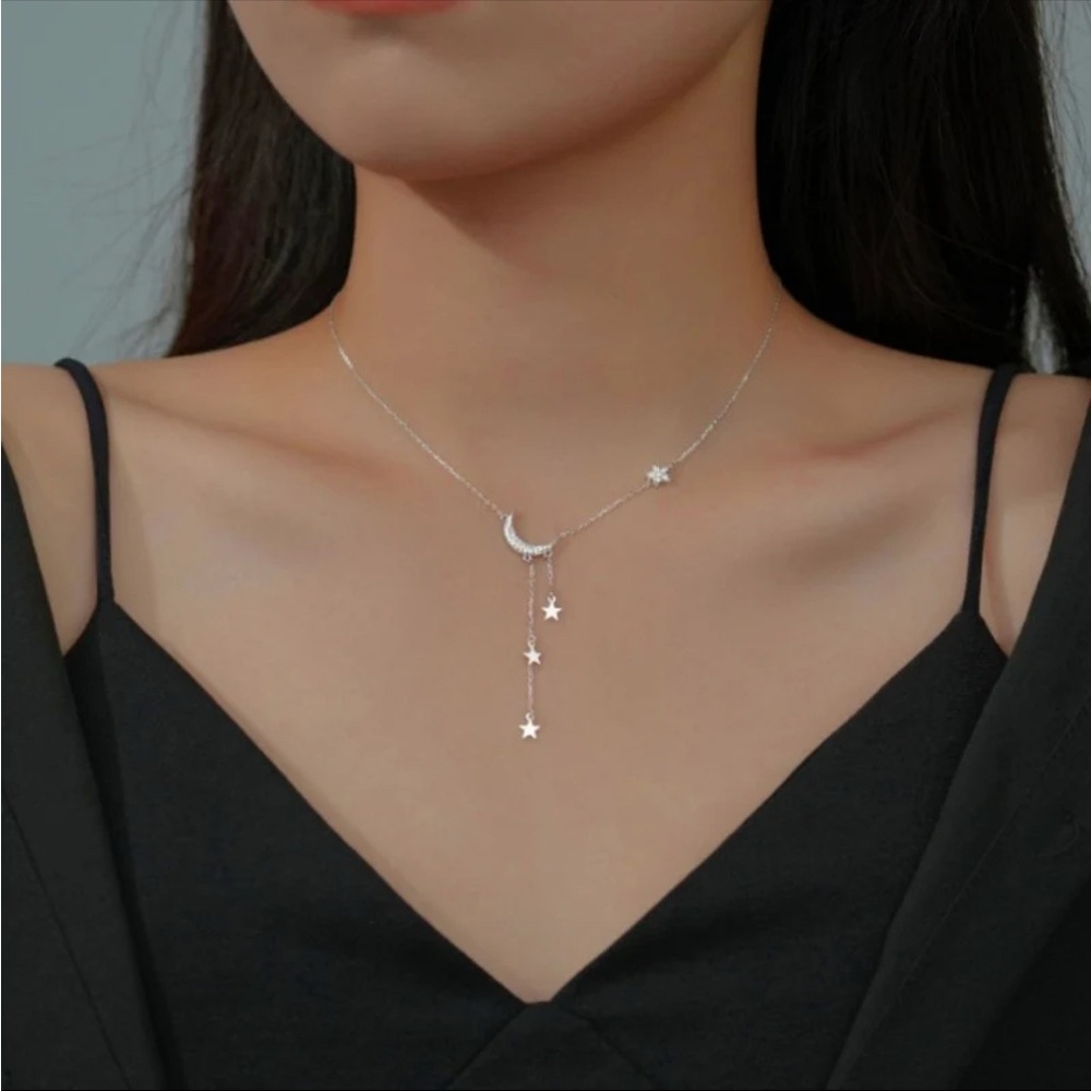 Celestial S925 Sterling Crescent Moon and Star Multicharm necklace.  New.
